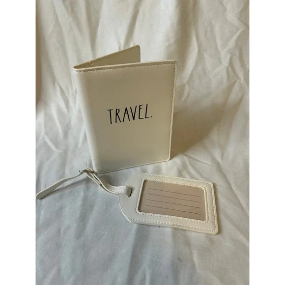 Rae Dunn Passport Cover Luggage Tag Set Travel Adventure Awaits White - Picture 4 of 7